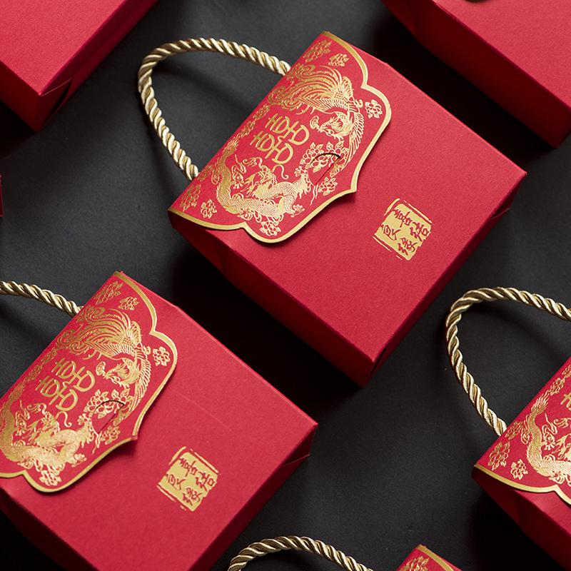 Sugar Box 2022 New Creative Wedding Happy Sugar Box Chinese Style Wedding China Wind Paper Box Shake Net Red Handheld