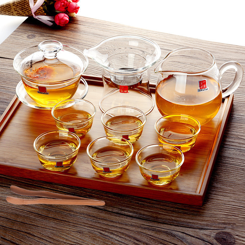One House Kilns Kongfu Tea Furniture Set Three-only bowls Set of three Cannon Bench Thickened Heat Resistant Glass Tea Cup Lid Bowl set