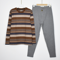 Three-pin thermal underwear suit thickened Classic striped pure cotton Dot suede winter mens autumn clothes