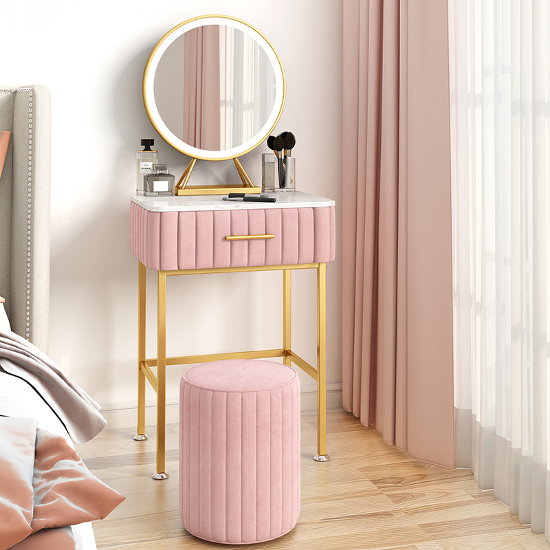 Nordic bed cabinet Makeup table Simple small bedroom Marble makeup table Modern Economy mini mirror with lamp
