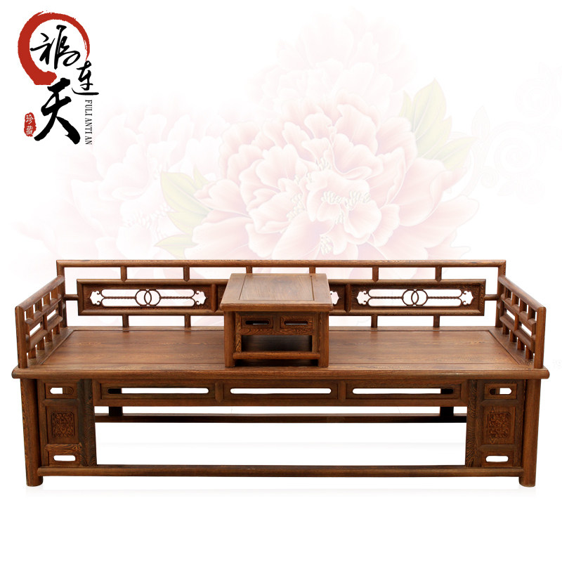 Fulian sky red wood furniture Chicken Wings Wood bed Ming and Qing imitation ancient Chinese solid wood sofas trio Seen meditation bed