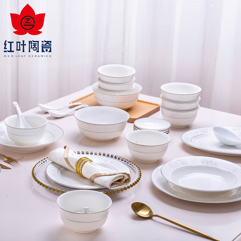 The jingdezhen porcelain bowls red ipads plate suit household ceramic bowl chopsticks contracted Chinese red porcelain plate