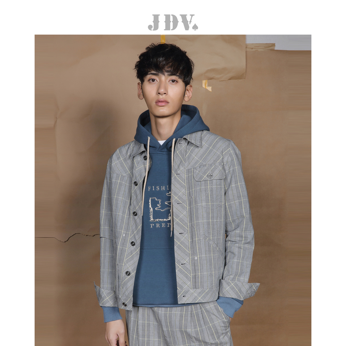 2020 mùa xuân Mall JDV nam với màu xám twill áo khoác Jacket SJK0410GRY của nam giới.