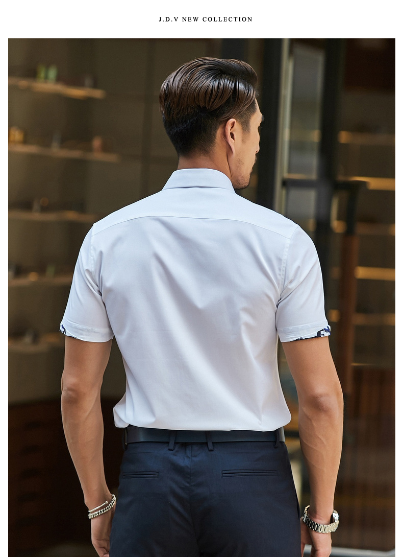 JDV nam mùa hè mới Ve áo nam Áo trắng ngắn tay SIZ8103WHT - Áo áo dài tay phồng