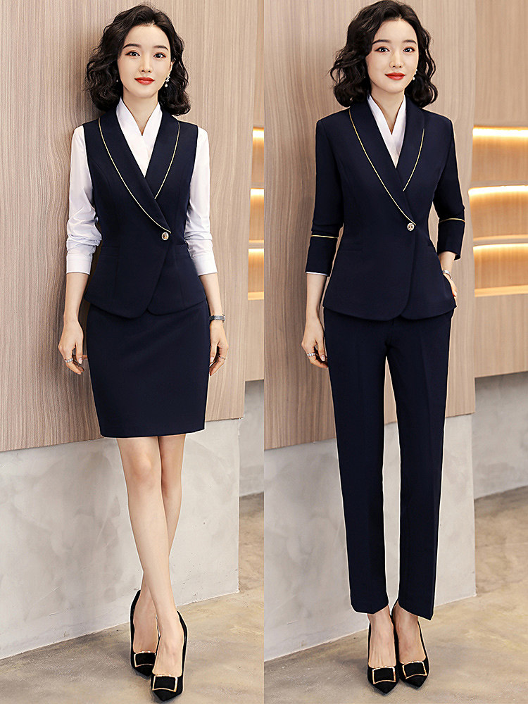 Professional suit women's fashion temperament spring and summer suit jacket women's formal vest dress Hotel front desk work clothes women