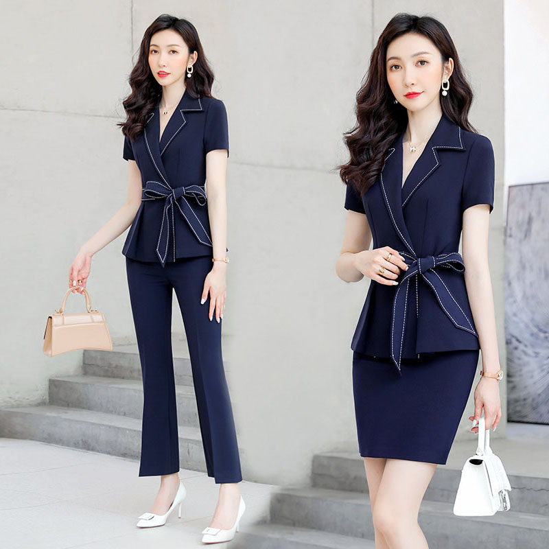 High-end professional suit Women's summer short sleeve fashion business dress women's suit skirt Hotel manager overalls thin section