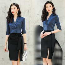 Professional suit female fashion temperament flight attendant overalls summer socialite beautician dress overalls dress Half sleeve