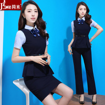 Professional dress womens suit fashion interview dress OL flight attendant uniform temperament shirt vest dress gold shop overalls