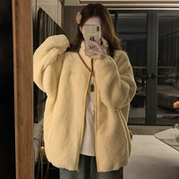 [Светлый желтый] [Мер ягненка/Маленький стиль аромата/Новый китайский стиль/Популярный стиль/флис/уникальный и супер-симпатичный/универсальный/корейский/маленький/китайский стиль женская одежда]