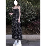 Сексуальная черная длинная юбка, летнее платье, коллекция 2023, французский стиль, цветочный принт