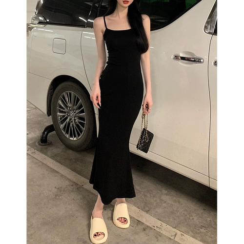 Сексуальный черный корсет, летнее платье, длинная юбка, в обтяжку, с акцентом на бедрах, рыбий хвост