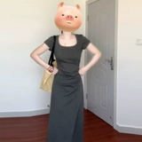 Летний приталенный корсет для отдыха, футболка, небольшая дизайнерская длинная юбка, квадратный вырез