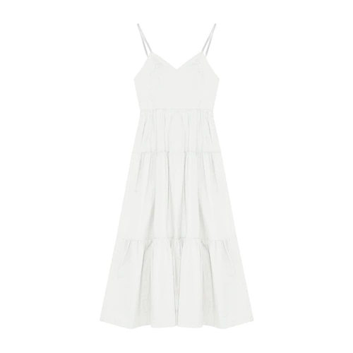 Белое летнее платье, приталенный сексуальный корсет, длинная юбка, французский стиль, V-образный вырез