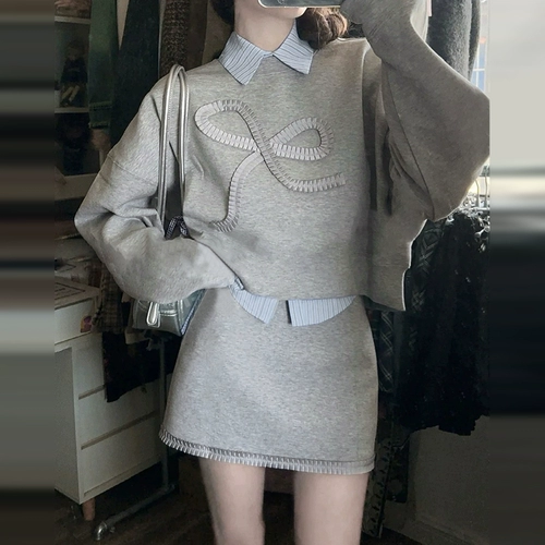 Осенний комплект, летняя юбка, короткая толстовка, платье, изысканный стиль