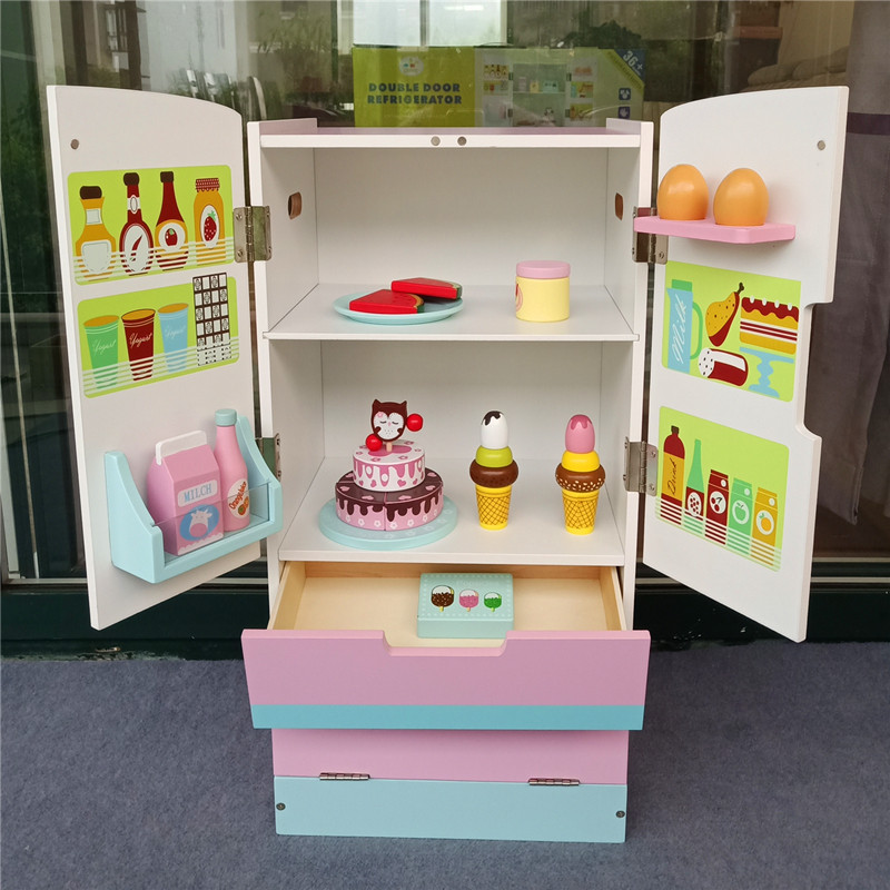 Children Play House Kitchen Wooden Refrigerator Toy Large Kindergarten Doll Home Area Corner Baby Girl Gift