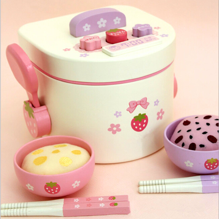 Children's play house kitchen cooking simulation wooden rice cooker electric pot toy 2-3-6 years old baby gift