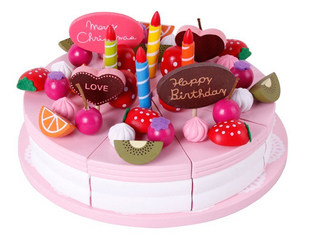 Girl pretending to be home wine birthday cake toy children's simulation set wooden kitchen cut music baby girl gift