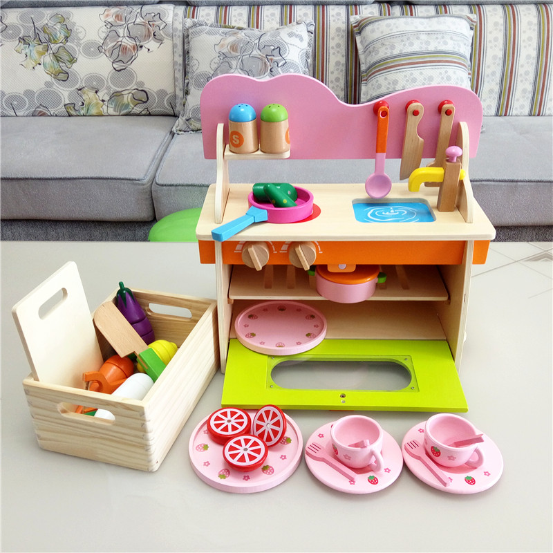 Children play home wine cooking toy gift set simulation kitchen stove wooden kitchenette toy baby girl
