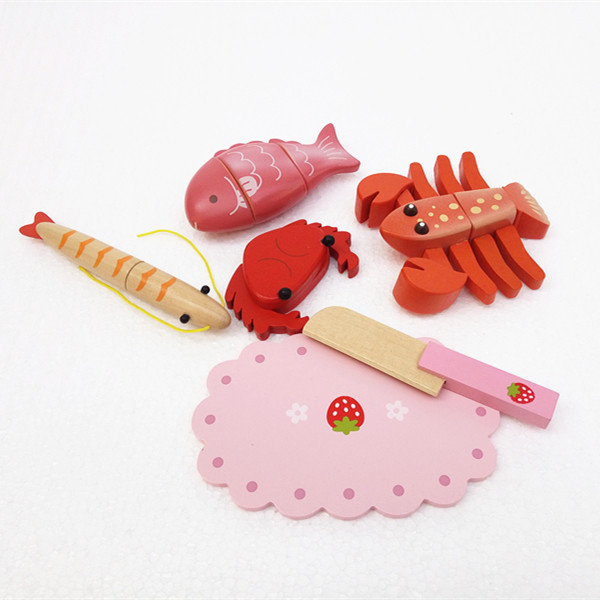 Seafood Cheek Le Magnetic Wooden Simulation Lobster Red Fish Shrimp Crab Combination Children Play House Kitchen Cooking Toys