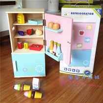Simulation childrens kitchen refrigerator toy double door large set wooden boys and girls house baby gift