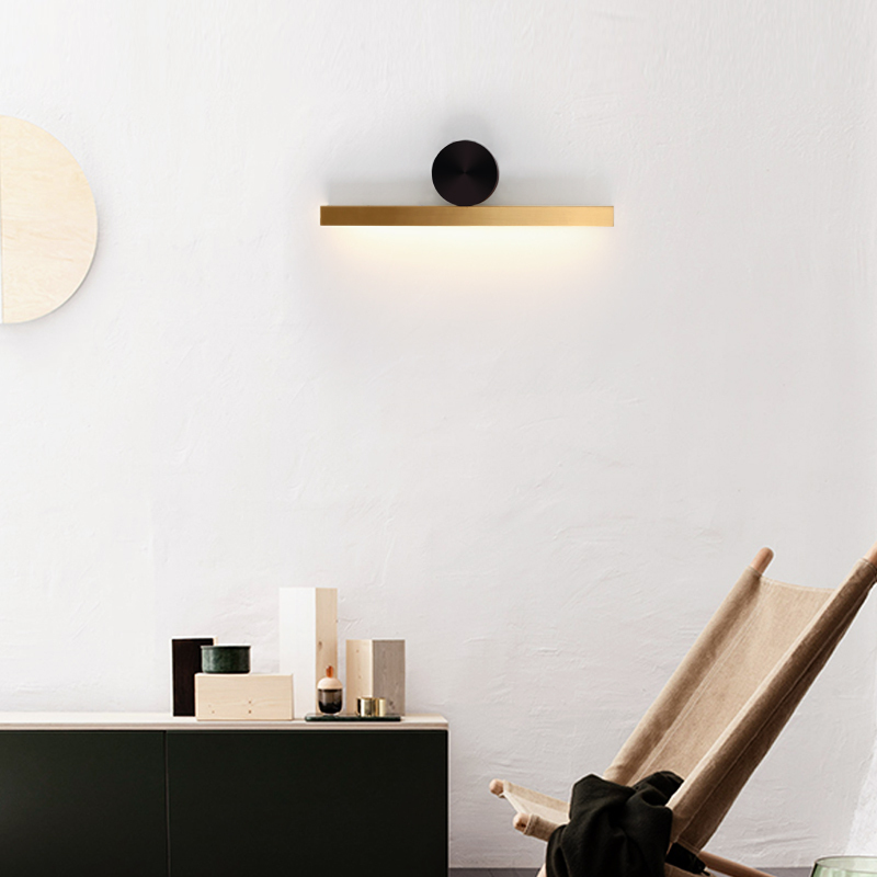 Nordic extremely minimalist long strip wall lamp full copper living room bedroom wall lamp minimalist background wall decorative wall lamp bathroom mirror front light