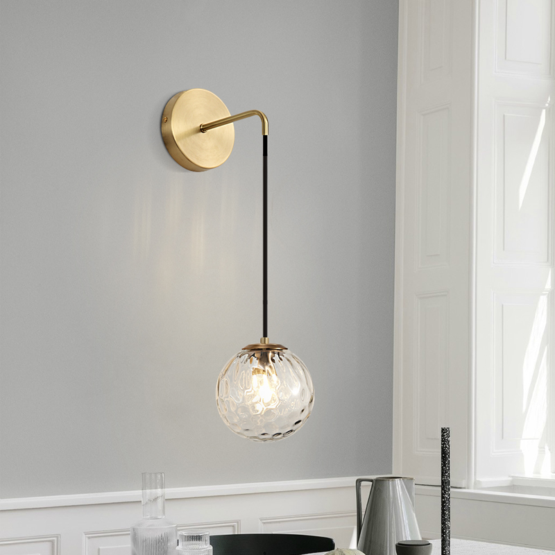 Nordic all-copper lamps creative wall lamp American living room background wall glass lamp hotel master bedroom bedside lamp wall lamp