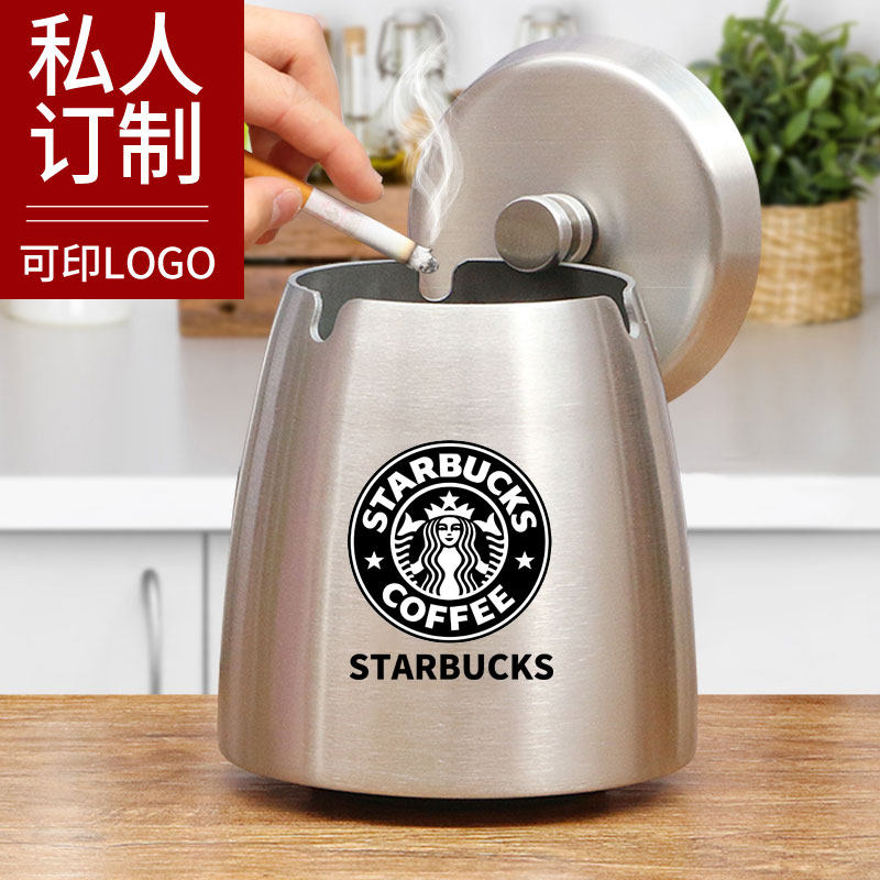 Stainless steel ashtray with lid Creative Home Light Luxury Office Atmospheric Simplicity Personality Trend Custom Anti-Fly Ash