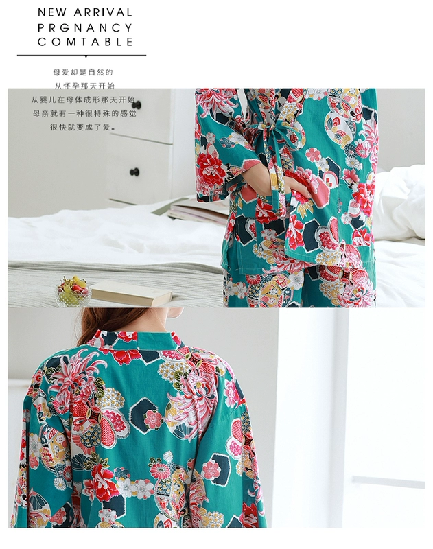 Bà bầu mặc đồ ngủ kimono mùa xuân và mùa thu cotton quần áo mùa hè mỏng phần sau sinh cho con bú dịch vụ tại nhà cho con bú - Giải trí mặc / Mum mặc