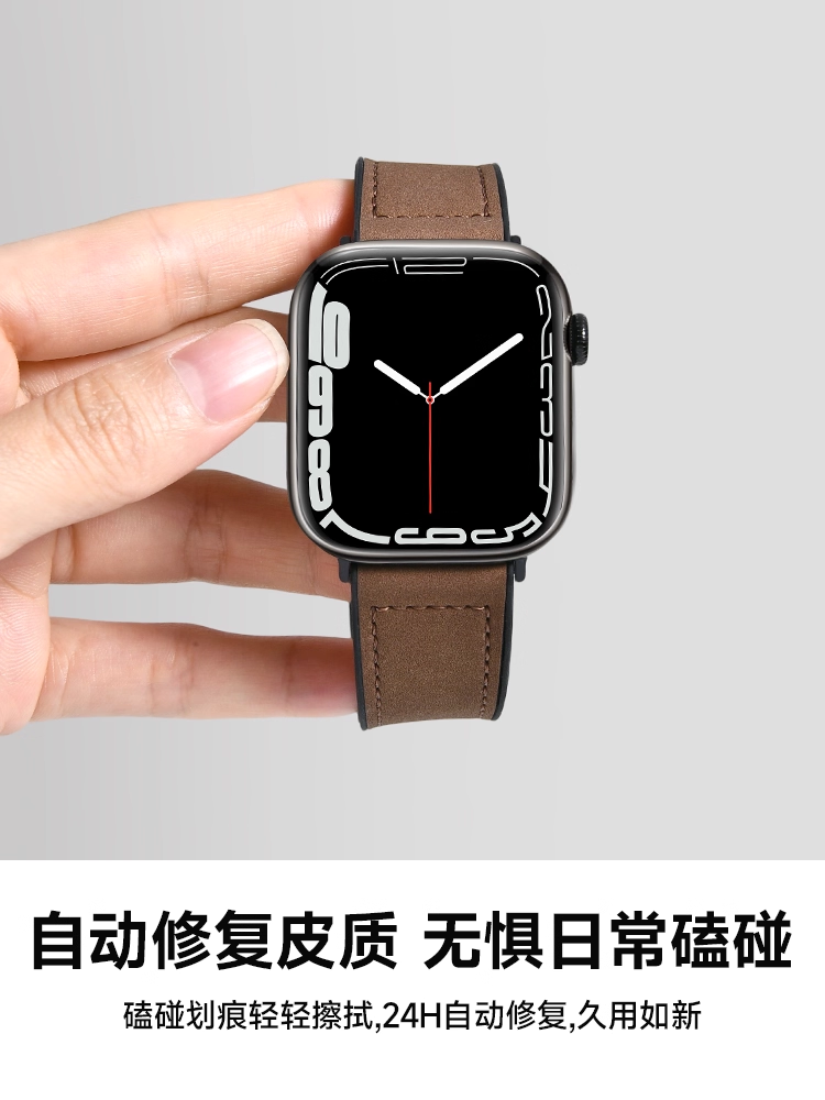 [Imported Crazy Horse Leather] First Guard New Model Suitable for iWatch S11 Crazy Horse Leather Silicone Apple Watch Band Apple Watch Autumn/Winter S10 Genuine Leather 9 Autumn/Winter 8 Men's Breathable 7 Women's 6 Magnetic 5