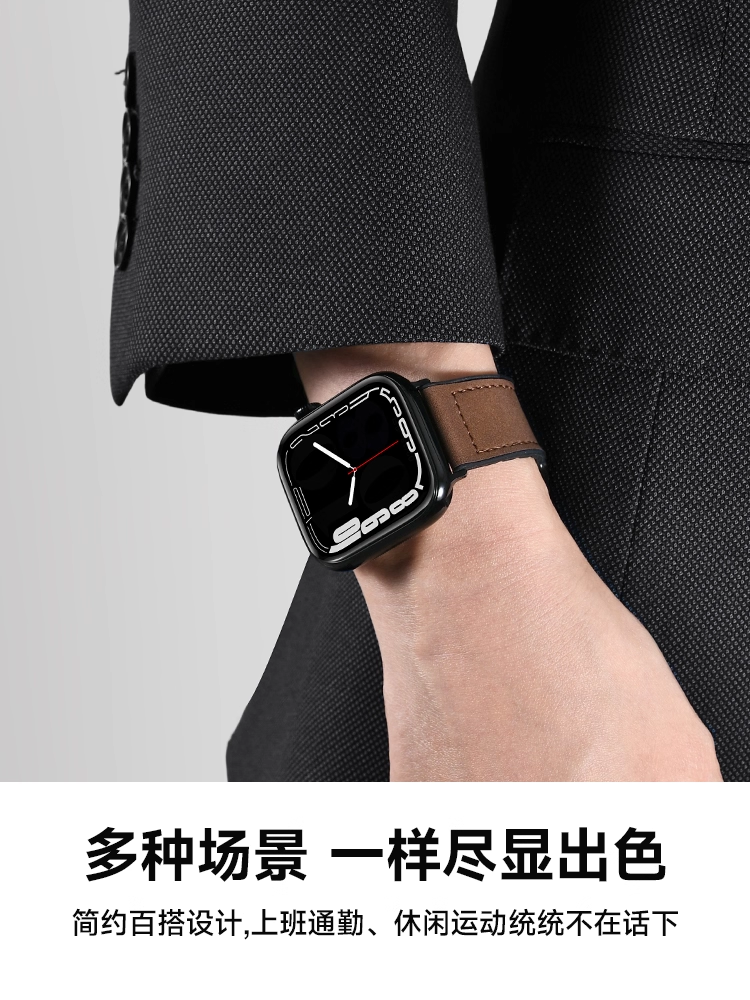 [Imported Crazy Horse Leather] First Guard New Model Suitable for iWatch S11 Crazy Horse Leather Silicone Apple Watch Band Apple Watch Autumn/Winter S10 Genuine Leather 9 Autumn/Winter 8 Men's Breathable 7 Women's 6 Magnetic 5