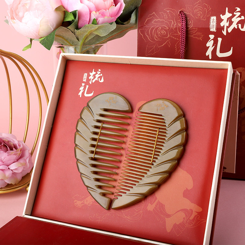 White water horn comb natural wide tooth massage anti-household hair loss Fine tooth Shun hair custom lettering send girlfriend