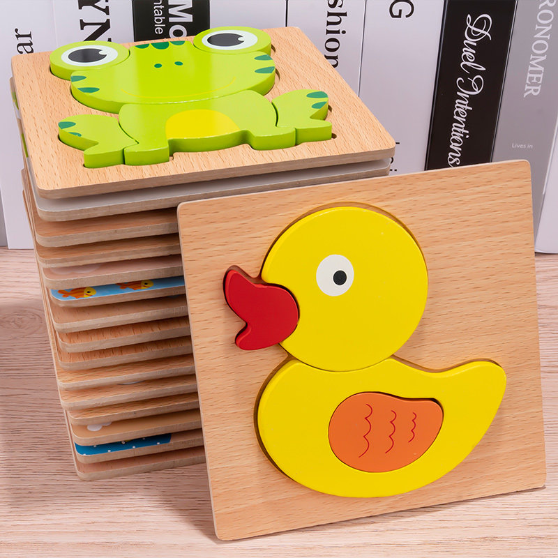 Baby boy 1-2-3D ½ wood solid puzzle hand grip plate baby early to teach puzzle toy male girl