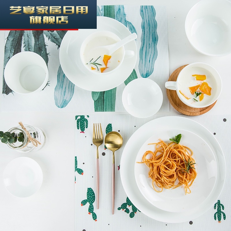 Creative one food dishes suit pure white household contracted jingdezhen porcelain ipads plate 2 dishes in northern Europe