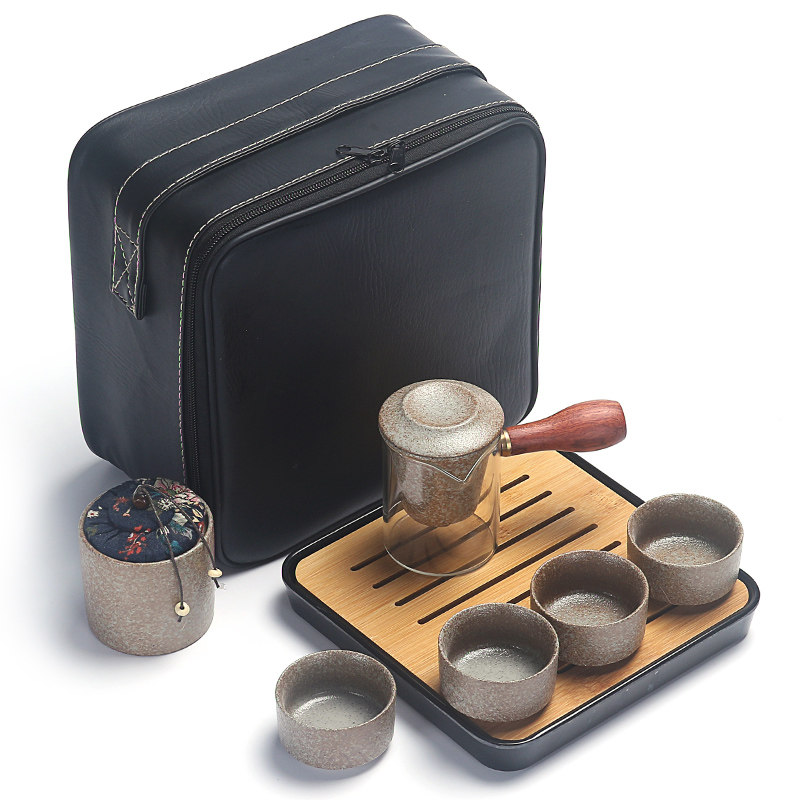 Coarse Pottery Tea Set Cover Bowl Teapot Teapot Black Pottery Travel Tea Set Portable Bag Ceramic Kung Fu Tea Set Customized LOGO
