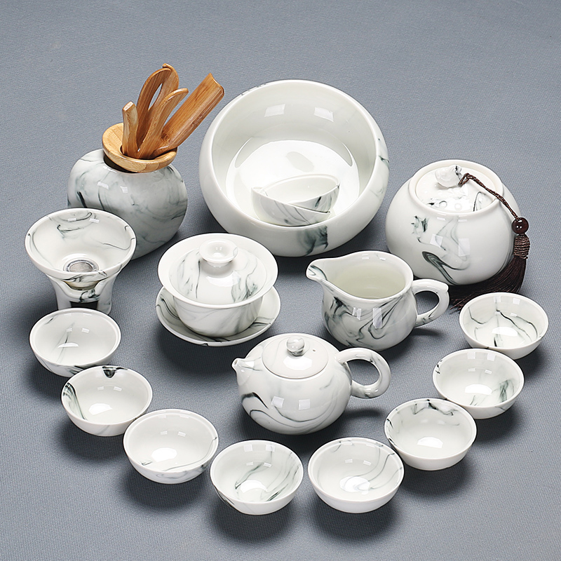 Contracted dehua manual tea ware home tea China white porcelain cup lid bowl of a complete set of kung fu tea set