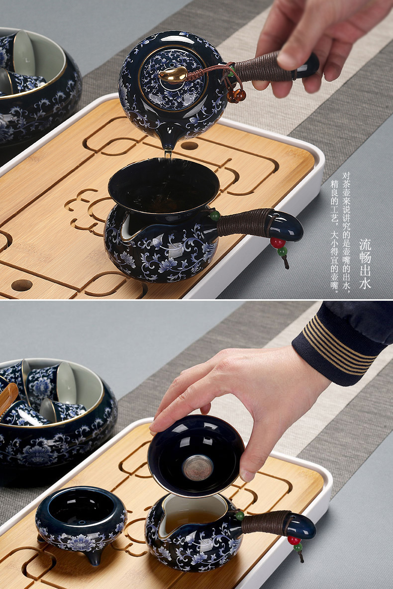 A complete set of kung fu home office contracted ultimately responds tea tureen tea machine suit ji blue yellow paint ceramic tea set