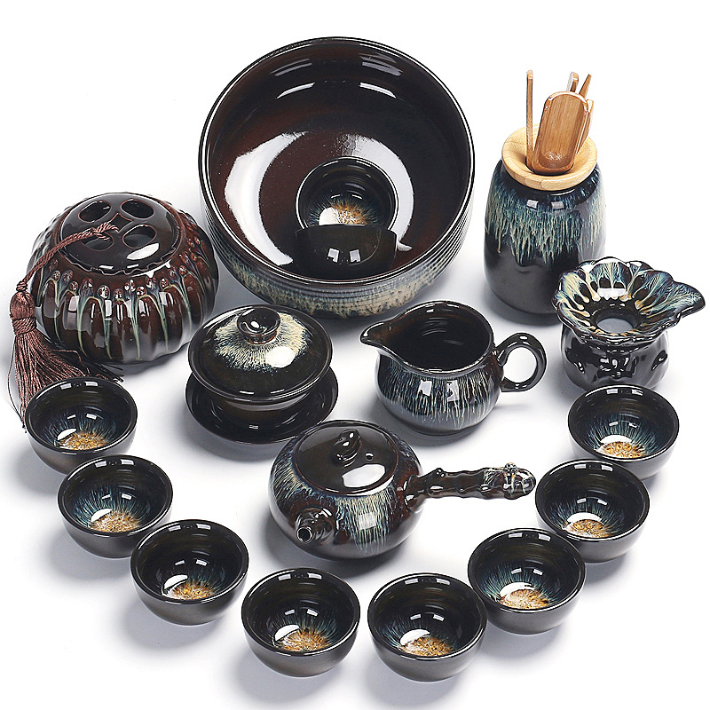 Kung fu tea set suit household up built red glaze, a complete set of Chinese ceramic cup lid bowl masterpieces