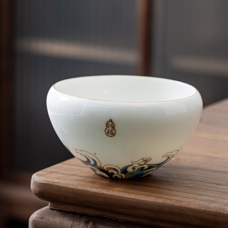 White Porcelain Goat Grease Jade Pen Wash Small Number Waste Tea Scum Vat Ceramic Water Spittoon Built Water Tea Wash Pen Wash Vat Day Style Home Zen