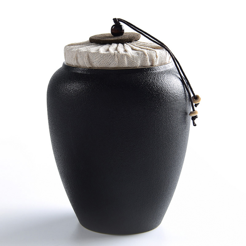 Xin, black pottery art edge zen tea canister coarse pottery large firewood seal pot small ceramic wake pu 'er tea packaging