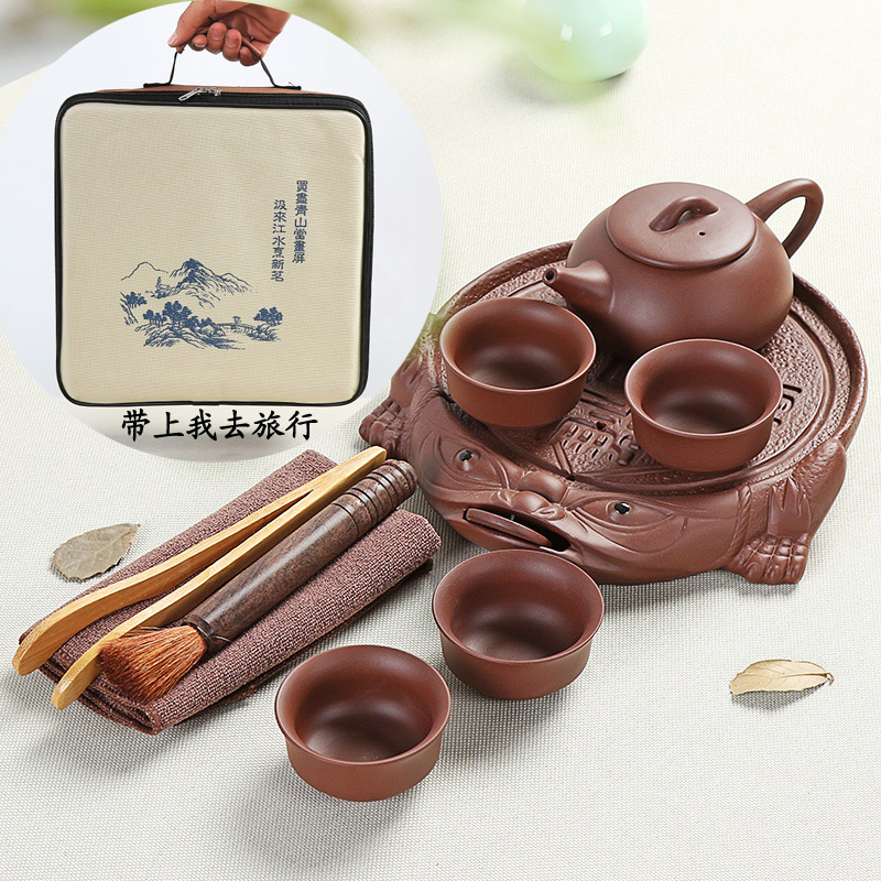 Bamboo small purple sand tea tray was home office travel car round dry tea yixing purple sand tea set