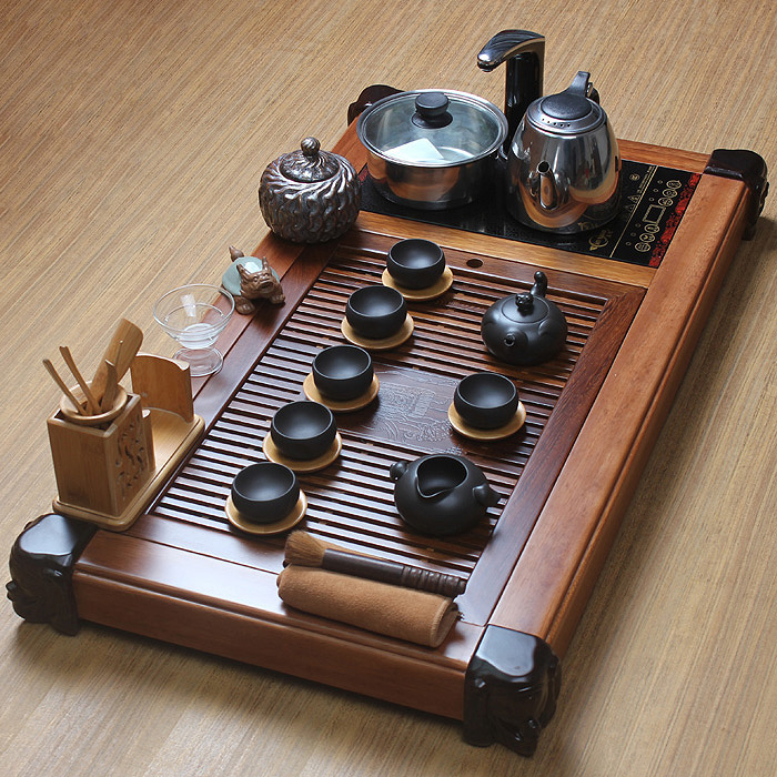 Large ebony hua limu wenge combining tea tray tea suit stretched a whole set of coarse some ceramic porcelain tea set