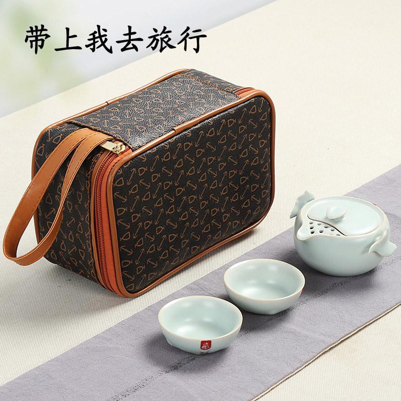 A teapot two cups portable bag of A complete set of your up ceramic kung fu tea set crack cup to travel