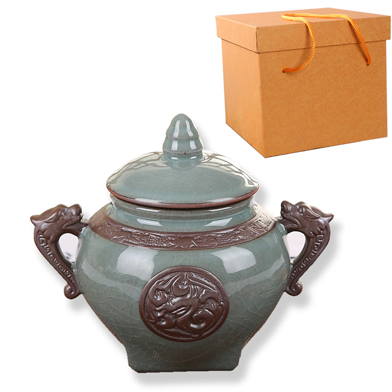 Your up packing gift box sealed jar large ice crack pu - erh tea storage POTS ceramic elder brother elder brother up up caddy fixings