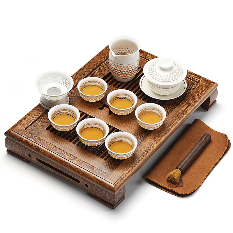 A complete set of violet arenaceous the drawer solid wood, small and exquisite kung fu tea tea chicken wings wood tea tray was the home of tea set