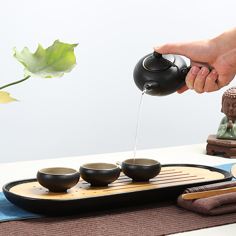 Xin arts margin contracted household travel portable kung fu tea set ceramic tea set dry terms plate set bamboo tea tray tea set