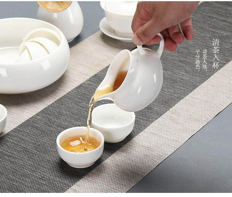 Dehua suet jade porcelain kung fu tea set a complete set of white porcelain tea tea tureen teapot teacup household ceramics