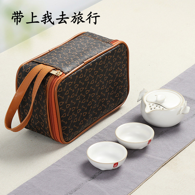 A teapot two cups portable bag of A complete set of your up ceramic kung fu tea set crack cup to travel