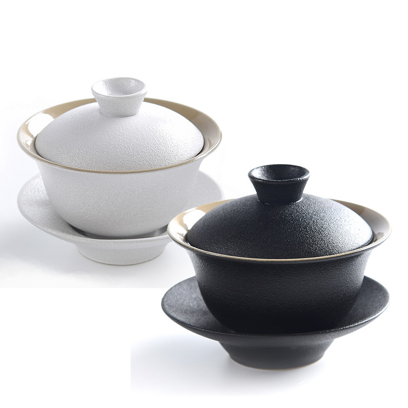 Ceramic only three bowl to bowl kung fu tea tea for the tea cup of black and white coarse pottery tea tureen Japanese zen