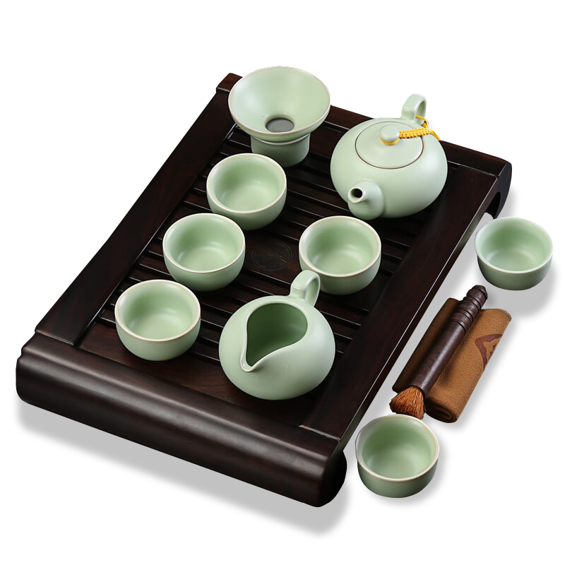 Xin arts edge solid wood tea set tea tray trumpet ebony log kung fu tea tray of a complete set of ceramic tea set