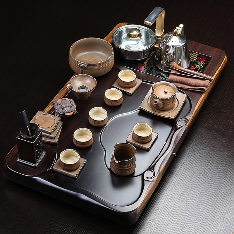 Ebony wood will talk induction cooker purple sand tea sets of kung fu tea tray was whole board Ebony your up tea set